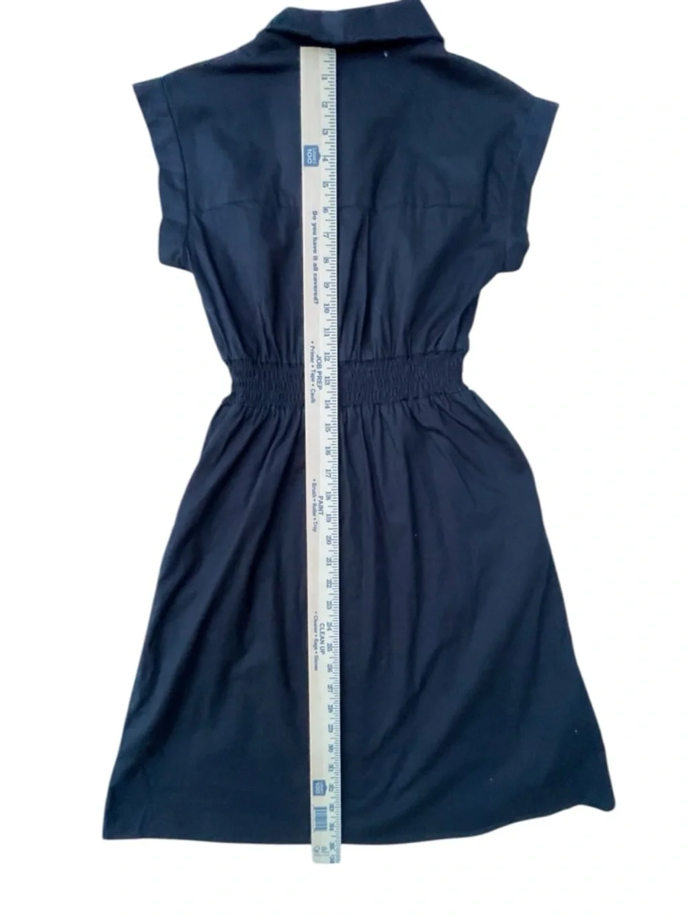 Black Button-Front Shirtdress with Smocked Waist‎